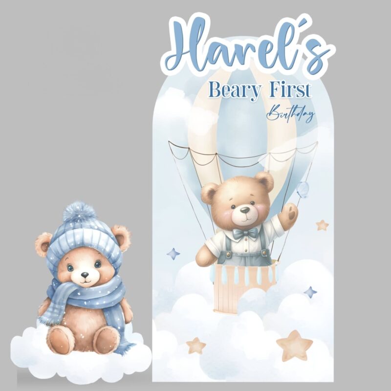 Teddy Bear Hot Air Balloon Backdrop & Standee Set